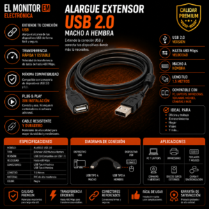 Cable extension USB Macho a Hembra alargue