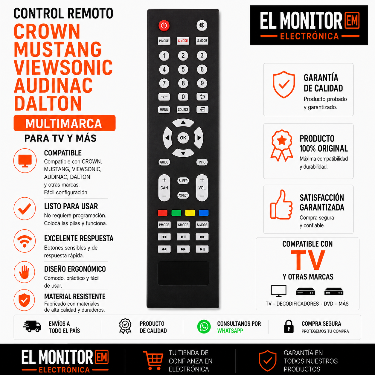 CONTROL REMOTO CROWN MUSTANG SMART TV 531