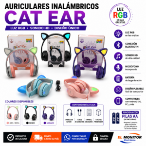 Auriculares inalámbricos Orejitas Catear P47 celeste con luz LED