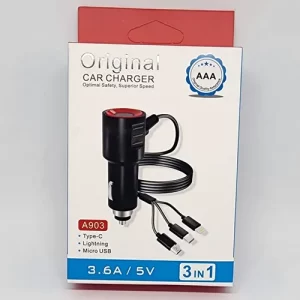 Cargador Auto Con Cable 3 En 1 V8, C, Iphone Vehiculo