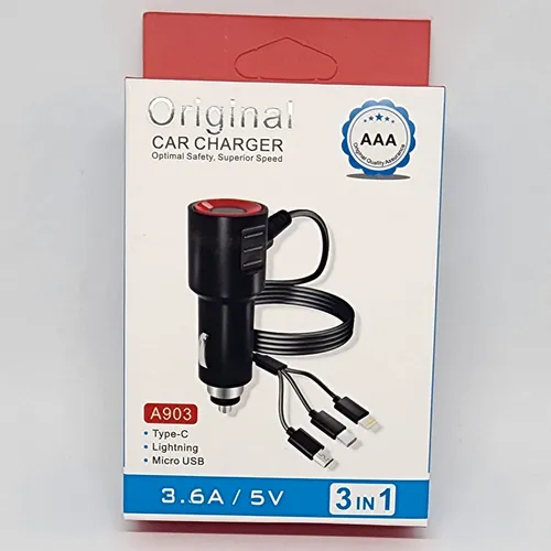 Cargador Auto Con Cable 3 En 1 V8, C, Iphone Vehiculo