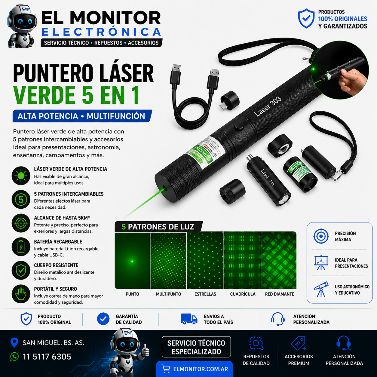 LASER Y/L GREEN PUNTERO LASER - RECARGABLE