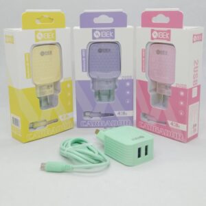 CARGADOR IBEK IB-4807 DOBLE USB + CABLE USB C 4.8A COLORES