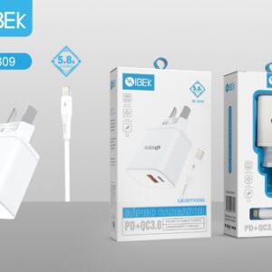 CARGADOR IBEK 5.8A QC 3.0 + CABLE USB LIGHTNING