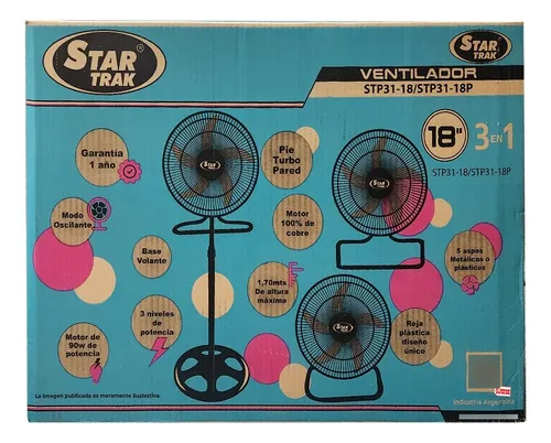 Ventilador 3 En 1 18 Pulgadas Turbo Negro Pie Star Trak - Cc