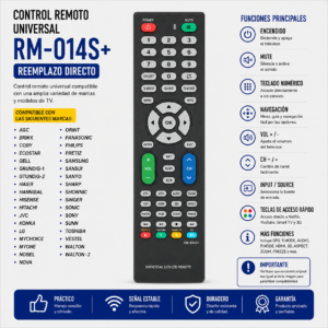 CONTROL TV UNIVERSAL RM-014S PARA VARIAS MARCAS
