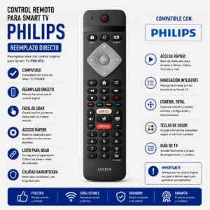 Control Remoto tv smart Philips Smart Con Tecla Netflix Youtube Negro