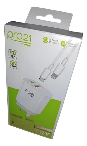 CARGADOR CON CABLE IPHONE TIPO C PRO21 POWER DELIVERY 18W