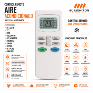 CONTROL REMOTO AIRE ACONDICIONADO UNIVERSAL HITACHI TCL RCA Y OTROS