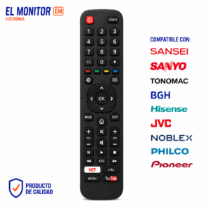 Control Remoto TV Compatible Sansei Sanyo Noblex Philco BGH Hisense JVC Pioneer Tonomac