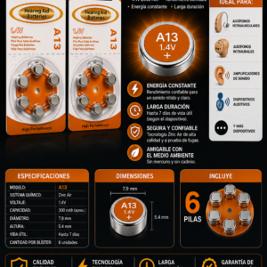 PILA PARA AUDIFONOS A13 1.4V VAPEX X UNIDAD