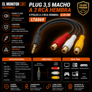 Cable 3,5ST/Macho 4 P a 3 RCA Hembra 0,3m Vapex