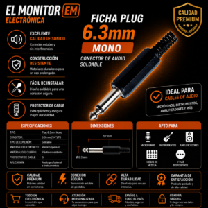 Plug 6.35 mono plástico - Para soldar