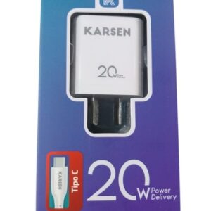 Cargador Karsen Tipo C 20W Doble Entrada USB + USB-C Carga Rápida