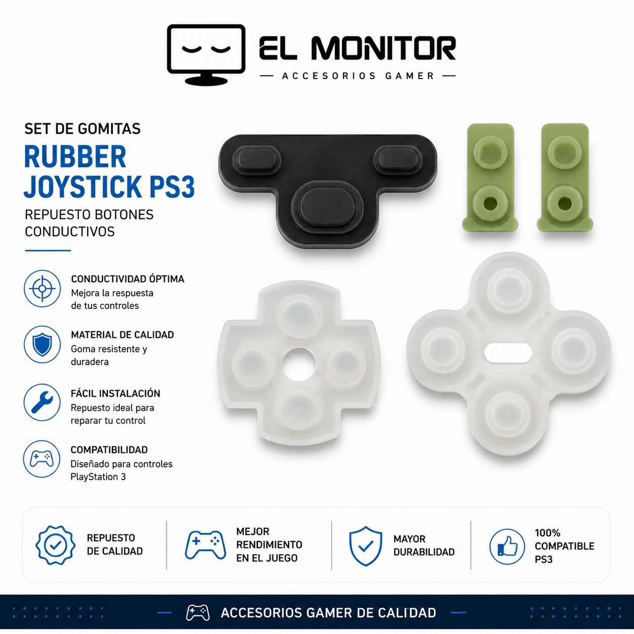 Set de Gomitas Rubber Joystick PS3 Repuesto Botones Conductivos