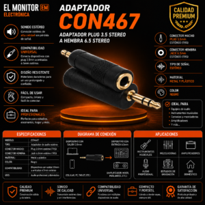 Adaptador Plug 6.35 macho  stereo a hembra 3.5 stereo macho