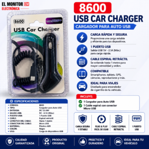 Cargador para Auto USB 8600 Car Charger Micro USB V8