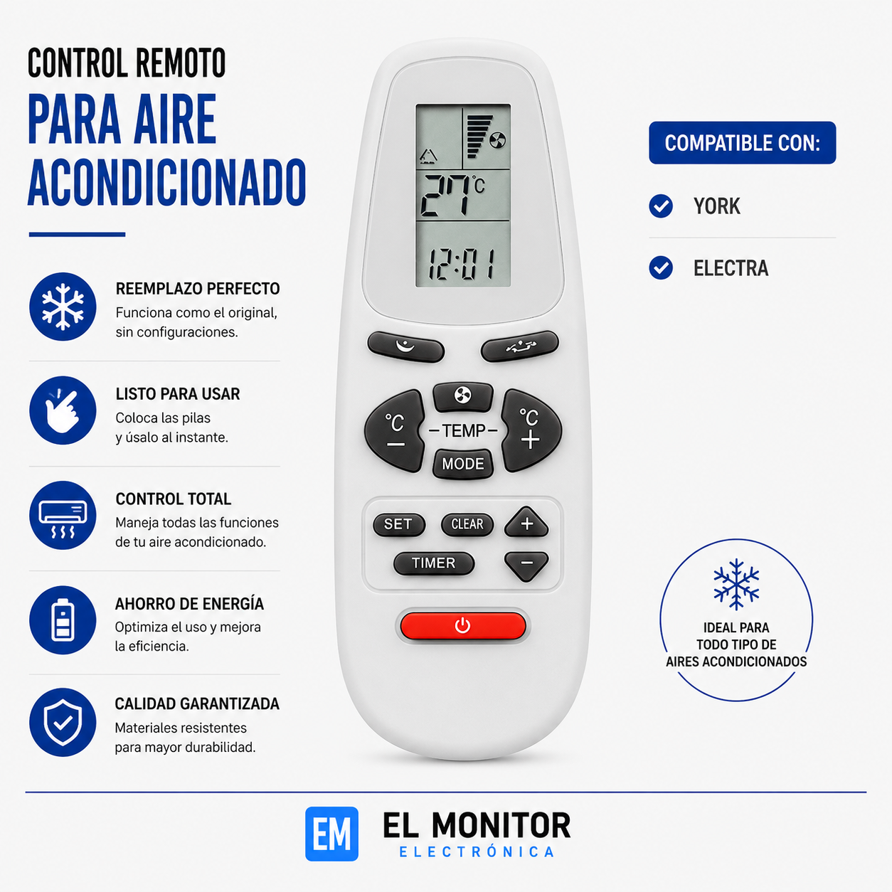 CONTROL REMOTO AIRE ACONDICIONADO YORK ELECTRA