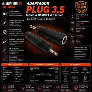 Adaptador Plug 6.35 macho  mono a hembra 3.5 mono macho
