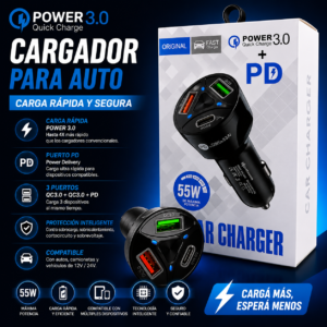 CARGADOR DE AUTO QUIECK CHARGER 3.0 + PD