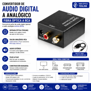 Convertidor de Audio Digital a Analogico Fibra optica a RCA