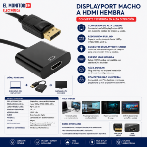 CONVERSOR DISPLAYPORT MACHI A HDMI HEMBRA