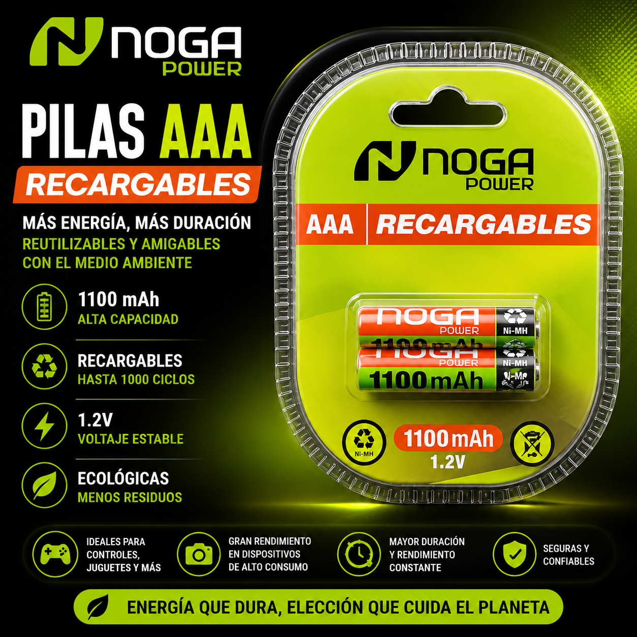 Pila Recargables AAA Noga 2 unidades
