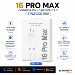 Cargador USB-C 35W + Cable USB-C a USB-C para iPhone 16 Pro Max