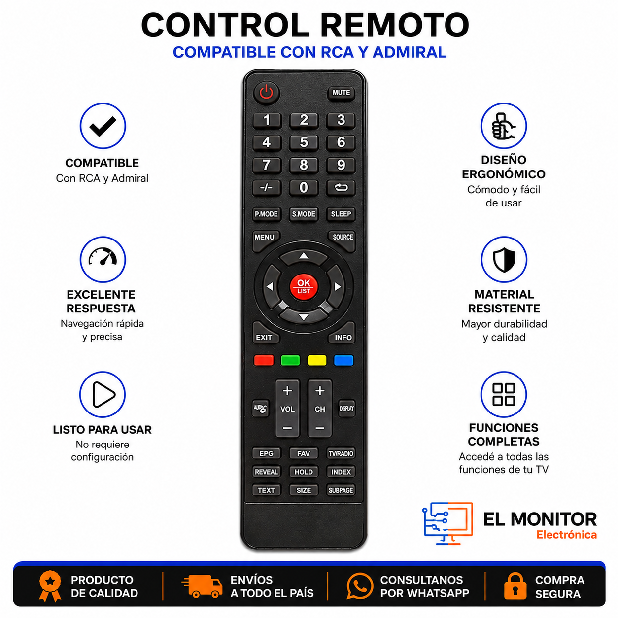 CONTROL REMOTO TOP HOUSE - RCA - ADMIRAL TCL 498