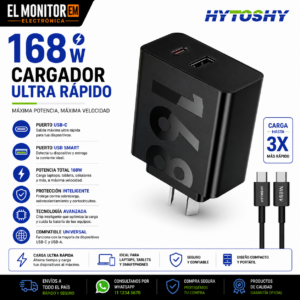 Cargador Hytoshi Tipo C 168W Carga Rápida Alta Potencia USB-C