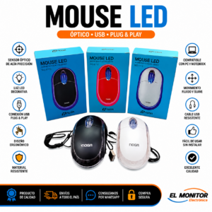 Mouse Óptico USB LED Noga NG-6113 Plug & Play para PC y Notebook