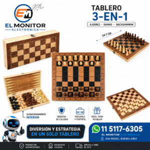 JUEGO AJEDREZ 3 EN 1 AJEDREZ - DAMAS - BACKGAMON