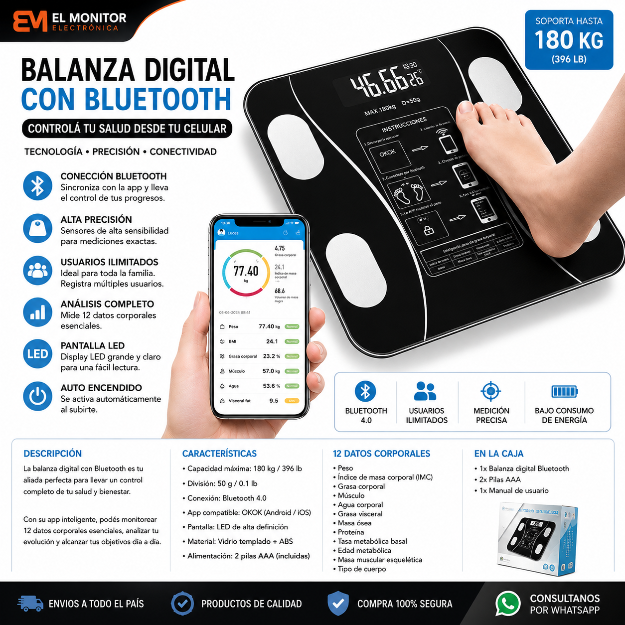 Balanza de baño personal digital con conexión bluetooth