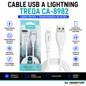 Cable USB a Lightning Treqa CA-8982 Silicone 5A Carga Rápida 1 Metro
