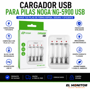 Cargador USB para Pilas Recargables Noga NG-5900 USB AA/AAA Ni-MH Ni-CD