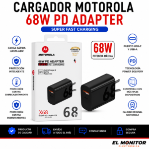 Cargador Motorola 68W PD Adapter USB-C + USB-A Super Fast Charging X68
