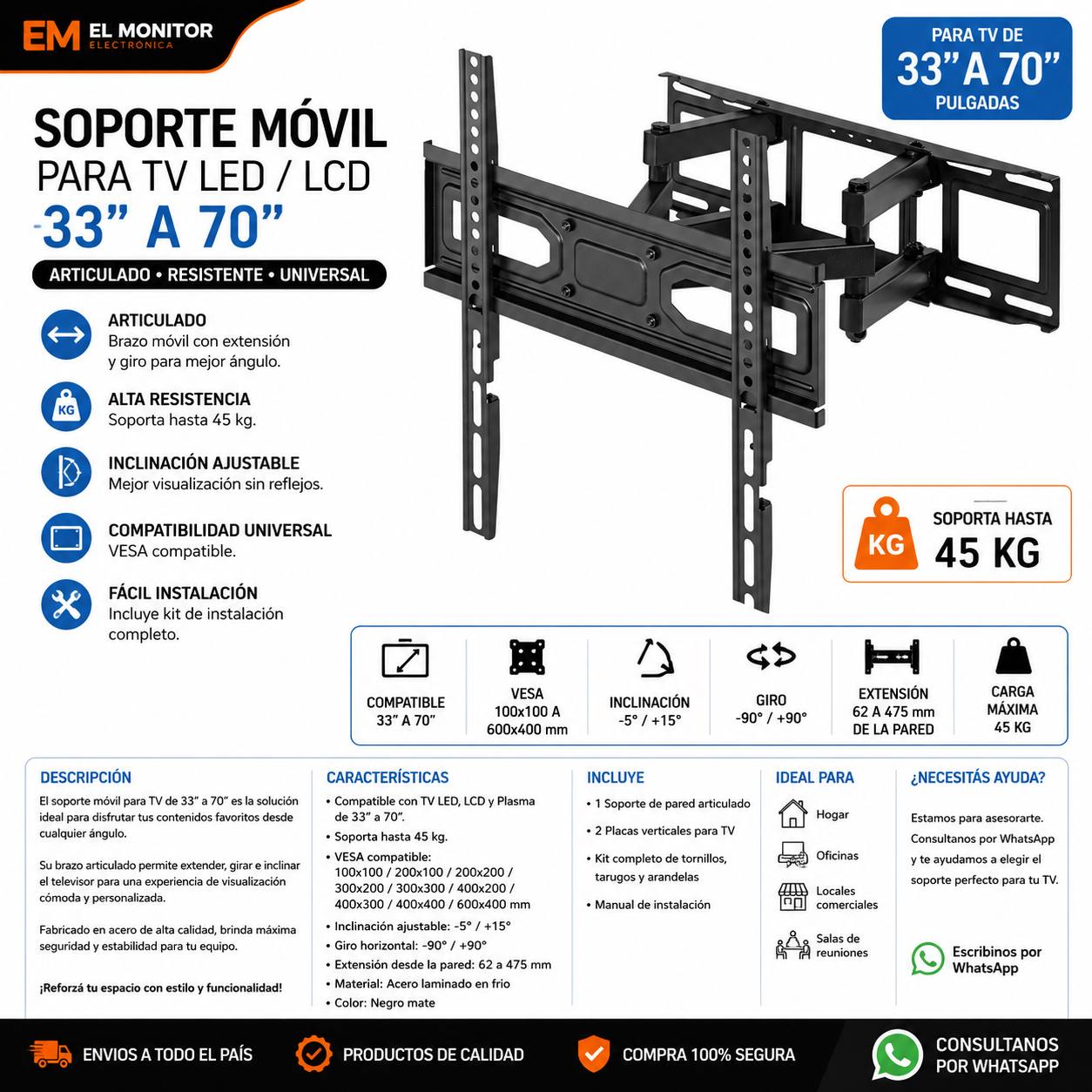 SOPORTE DE TV MOVIL 33 a 70