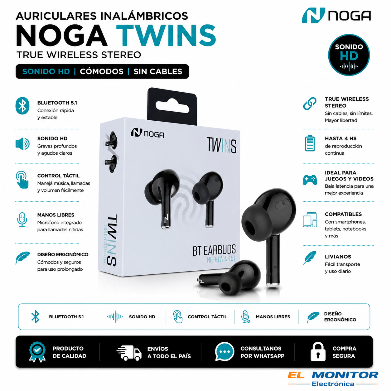 Auriculares Inalámbricos NOGA TWINS BTWINS 48 Bluetooth 5.1