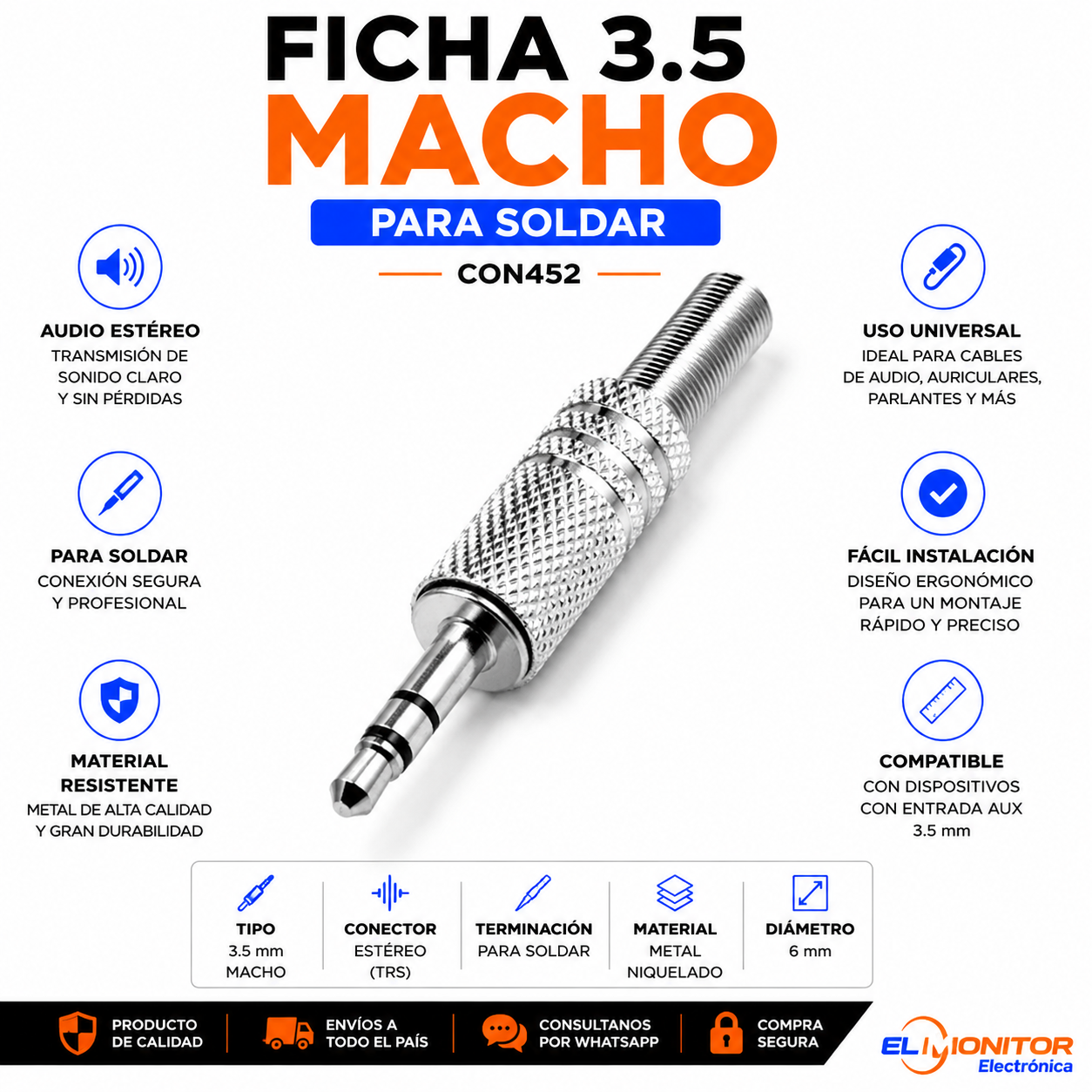 FICHA 3.5 MACHO ESTEREO PARA SOLDAR