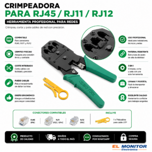 Crimpeadora RJ45 RJ11 RJ12 para Cables de Red con Pelacables