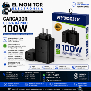 Cargador Hytoshi Tipo C 100W Carga Rápida Alta Potencia USB-C