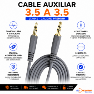 CABLE PARA AUDIO AUXILIAR A AUXILIAR 3.5 1M