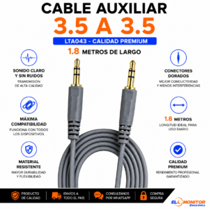 CABLE PARA AUDIO AUXILIAR A AUXILIAR 3.5 1,8M