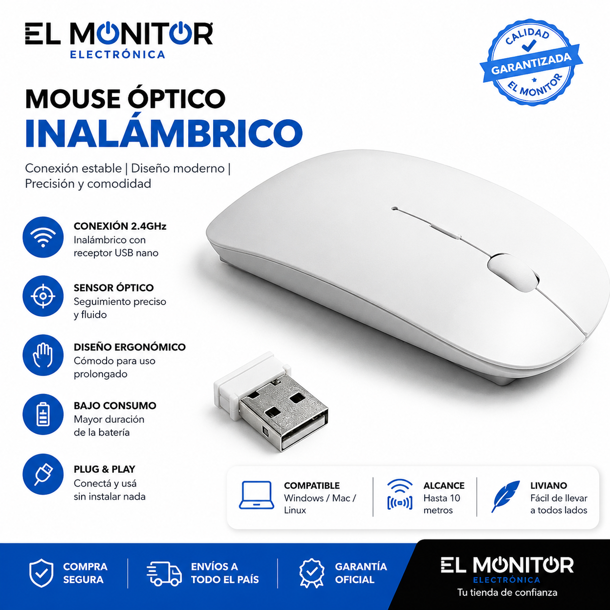 Mouse Óptico Inalámbrico USB 2.4GHz