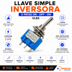 LLAVE TECLA 3 PATAS ON-OFF-ON CON PUNTO MEDIO