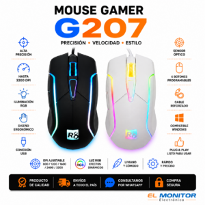 Mouse Gamer G207 RGB con Cable USB Iluminación LED para PC y Notebook