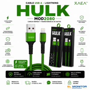 Cable USB a USB Lightning Iphone Xea Hulk Mod2080