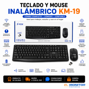 Teclado Inalámbrico KM-19 con Mouse Combo USB 2.4GHz para PC y Notebook