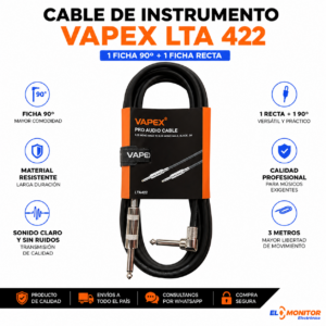 CABLE PARA AUDIO GUITARRA BAJO 6.35 MONO 90º