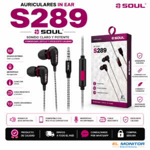 Auriculares In Ear SOUL S289 con Micrófono y Conector 3.5 mm